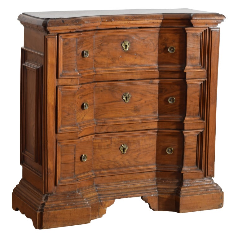 Canted Walnut 3-Drawer Commode