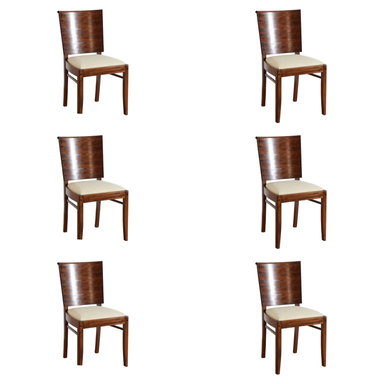 Set of 6 Shaped Walnut and Upholstered Dining Chairs
