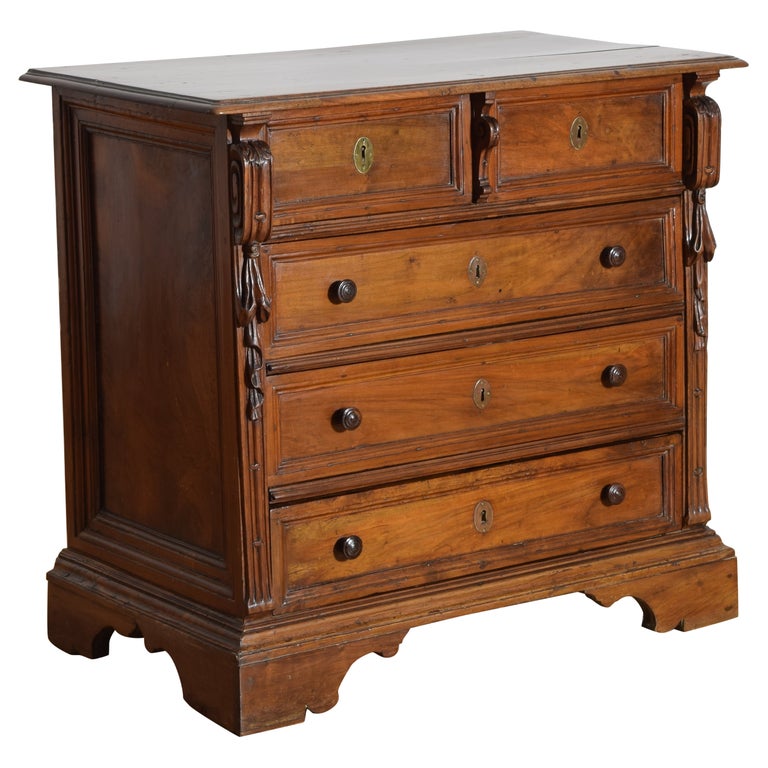 Carved Walnut 5-Drawer Commode