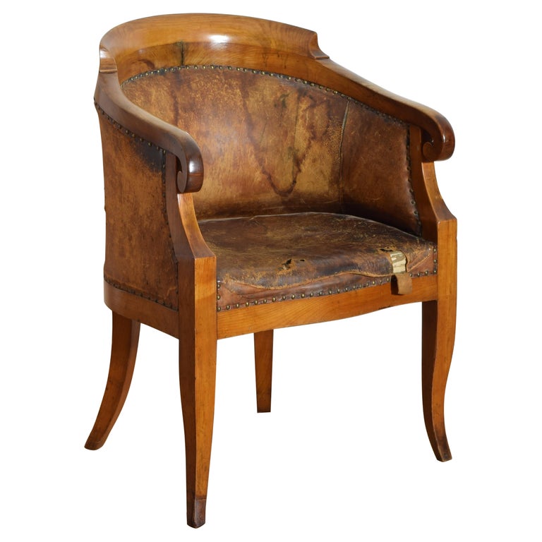 Walnut and Leather Upholstered Armchair