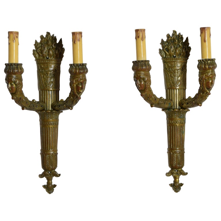 Pair of Brass 2-Arm Sconces