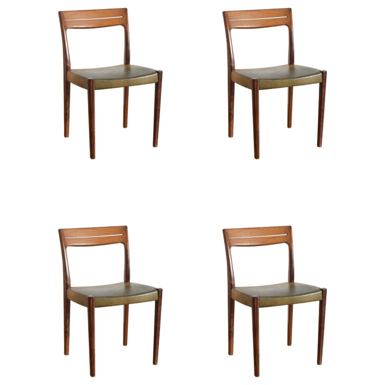 Set of 4 Teak and Leather Dining Chairs