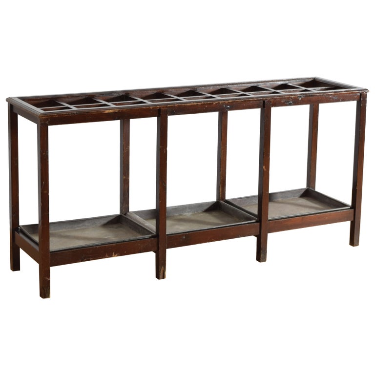 Large Mahogany Umbrella Stand with Zinc Base