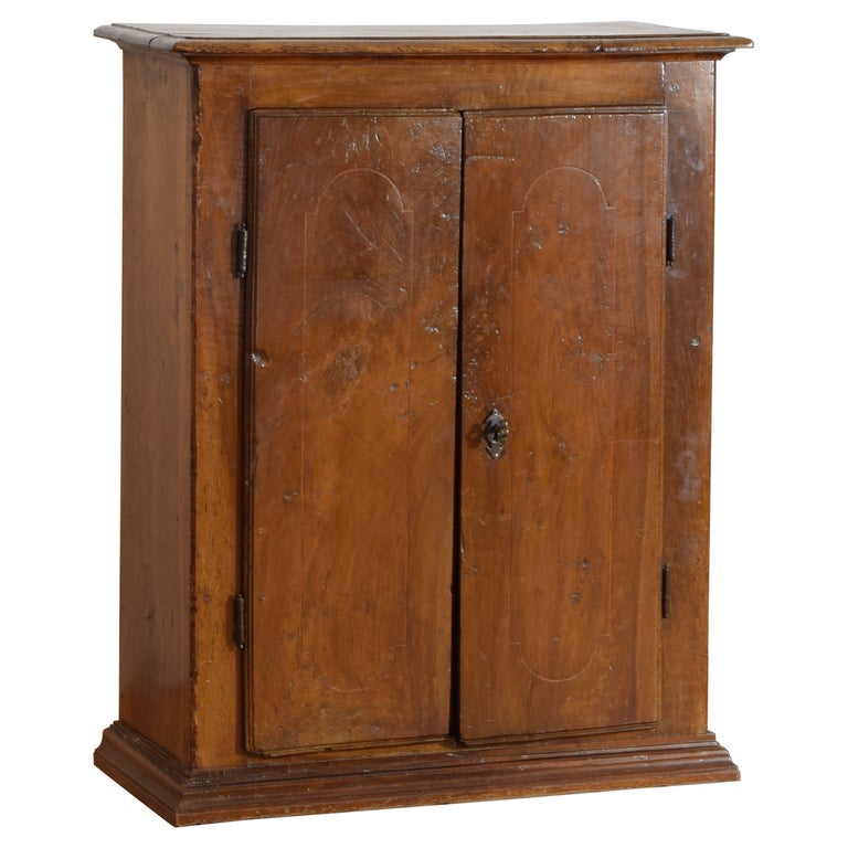 Walnut and Inlaid Tall 2-Door Credenza or Cabinet