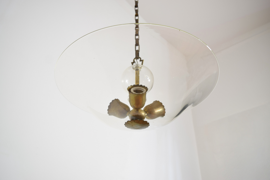 Glass and Brass 3-Light Chandelier