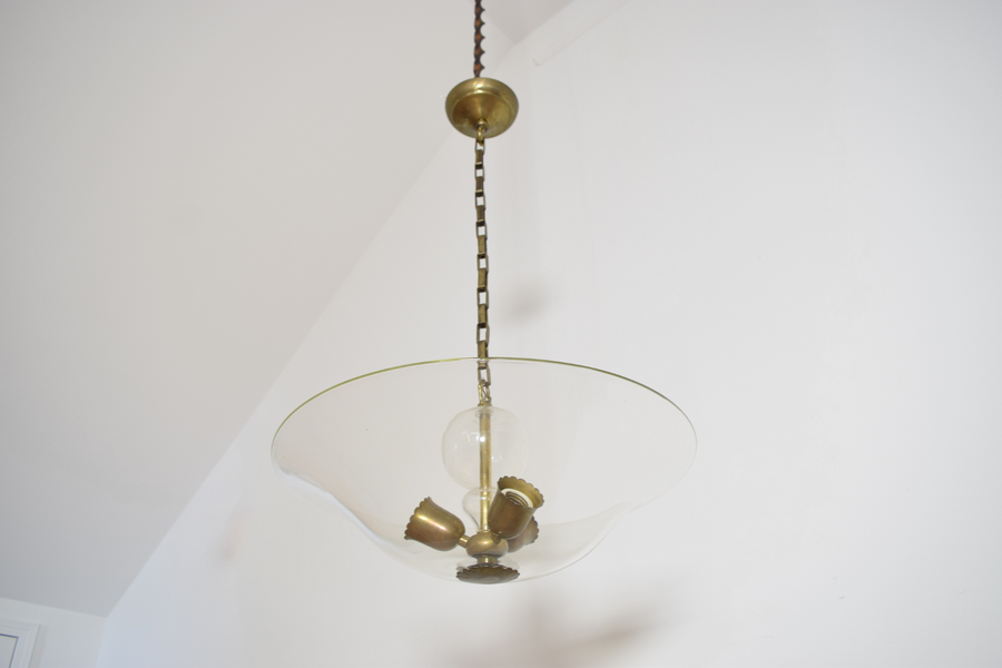 Glass and Brass 3-Light Chandelier
