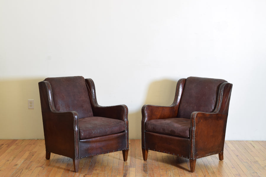 Pair of Leather and Suede Upholstered Bergeres