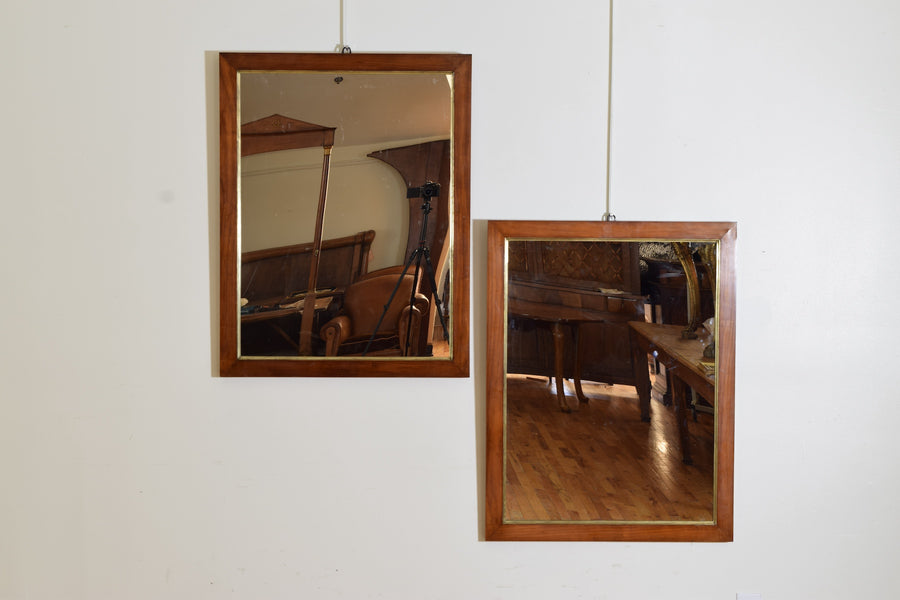 Pair of Walnut and Brass Mirrors