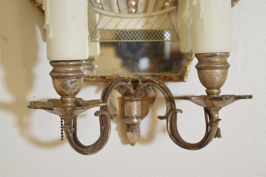 Pair of Caldwell & Co. Etched Mirrored 2-Light Sconces