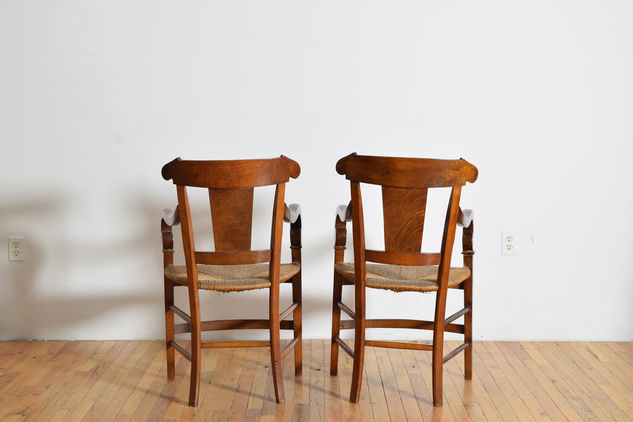 Pair of Walnut Armchairs with Rush Seats