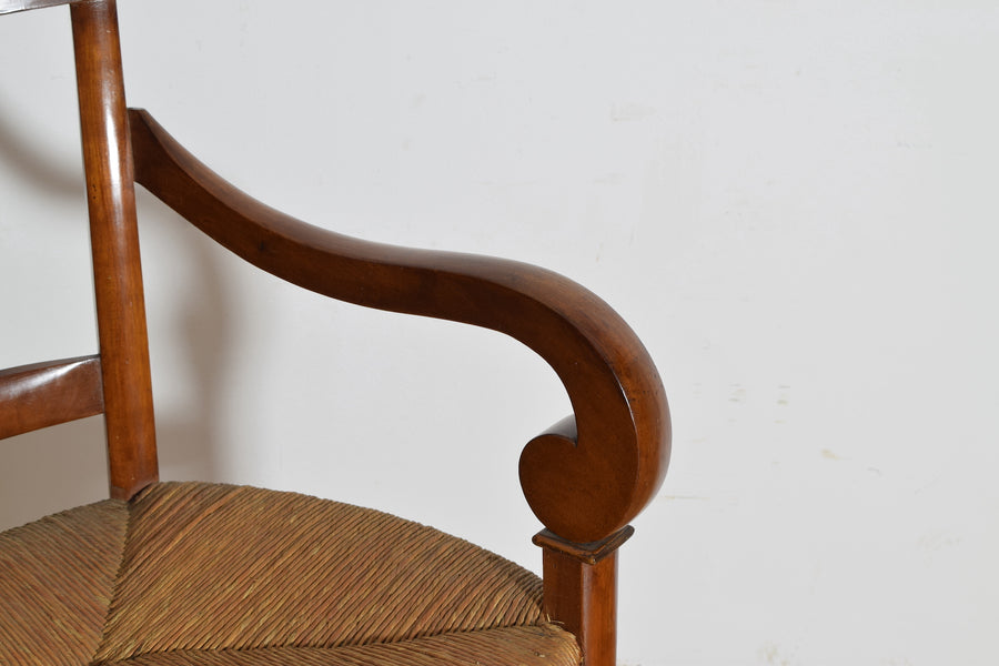 Pair of Walnut Armchairs with Rush Seats