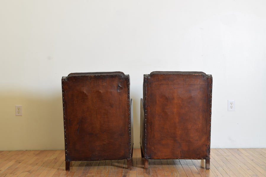 Pair of Leather and Suede Upholstered Bergeres