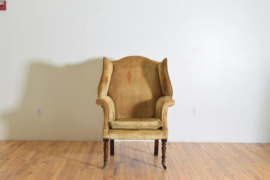 Mahogany and Upholstered Wing Armchair