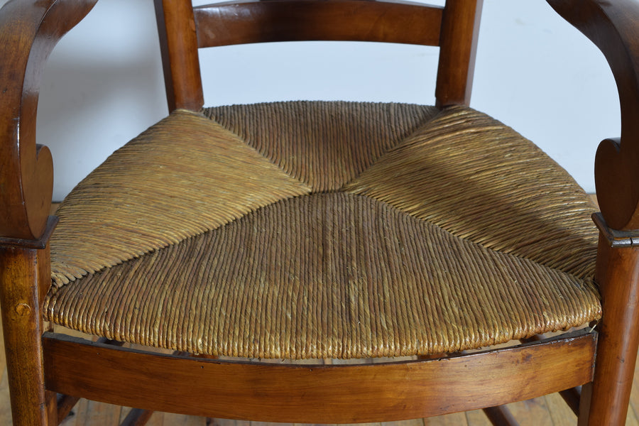 Pair of Walnut Armchairs with Rush Seats