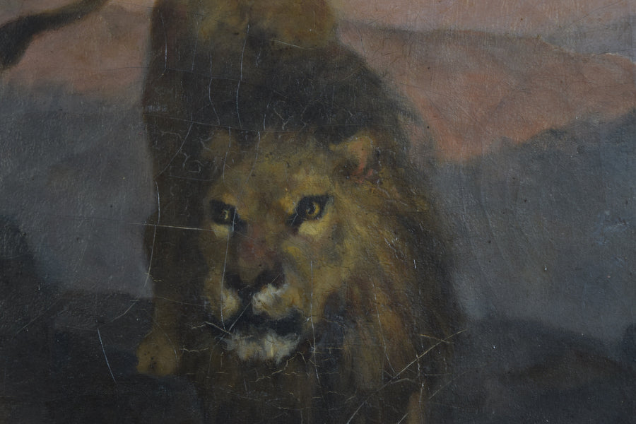 Oil on Canvas, Lioness and Lion