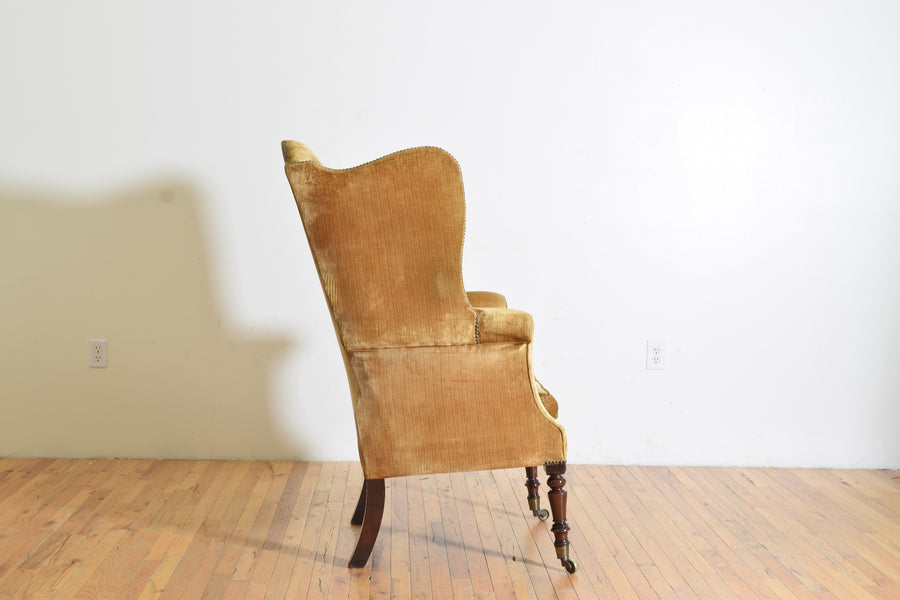 Mahogany and Upholstered Wing Armchair