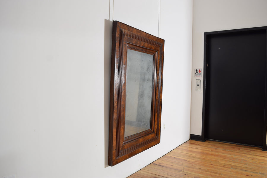 Large Molded Burl Walnut Veneer Mirror