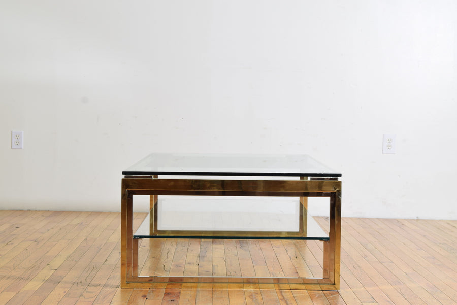 Brass and Chrome 2-Tier Glass Coffee Table
