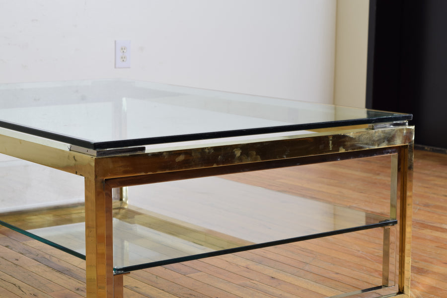 Brass and Chrome 2-Tier Glass Coffee Table