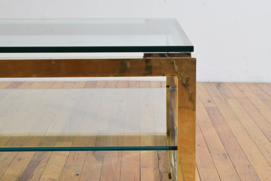 Brass and Chrome 2-Tier Glass Coffee Table
