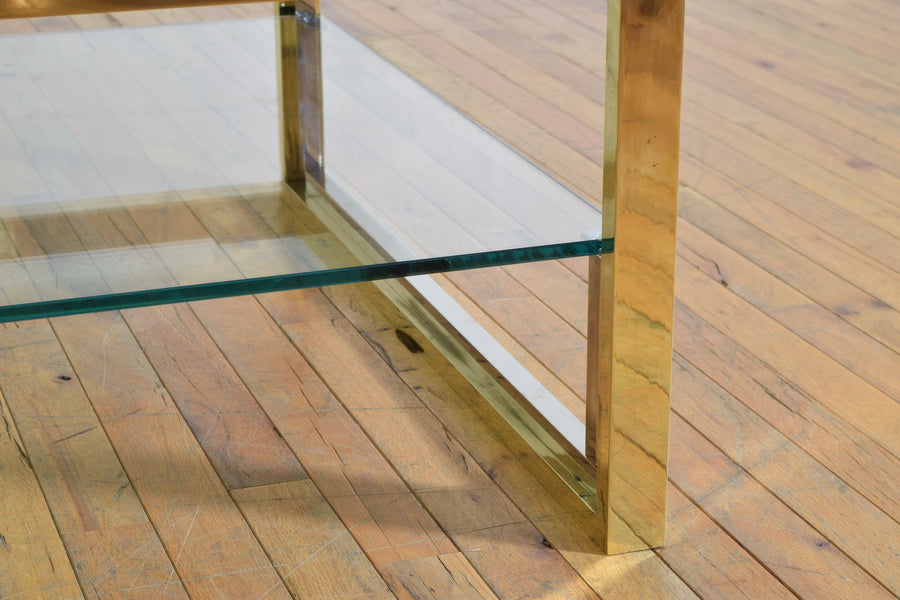 Brass and Chrome 2-Tier Glass Coffee Table