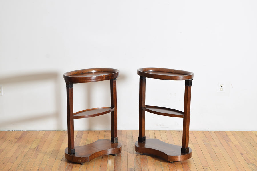Pair of Mahogany and Ebonized Oval 1-Tier Side Tables