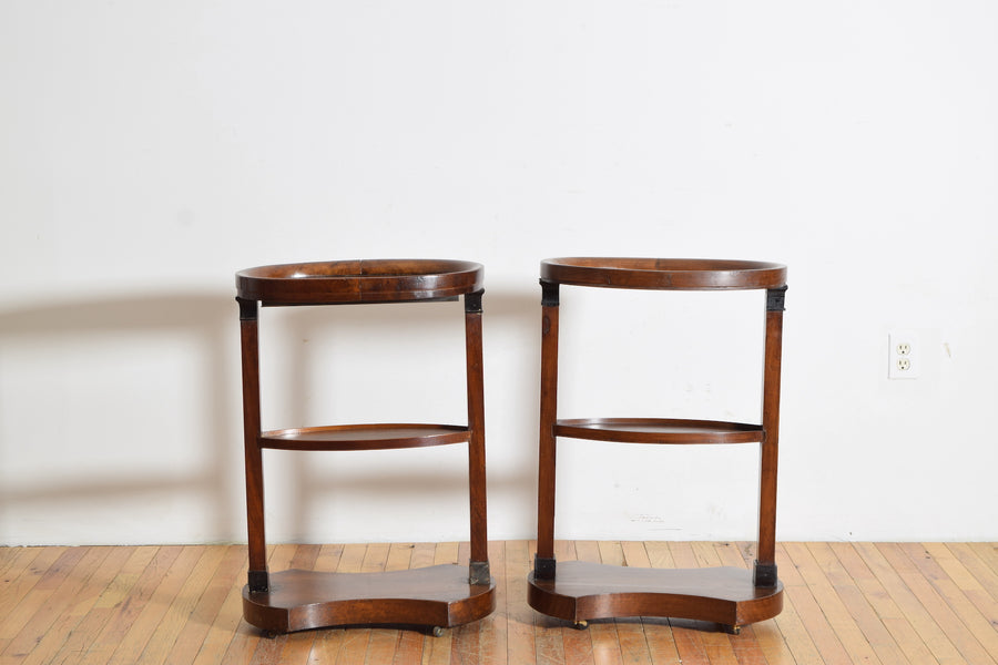 Pair of Mahogany and Ebonized Oval 1-Tier Side Tables