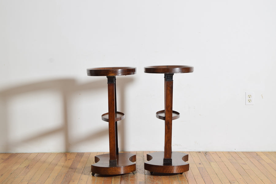 Pair of Mahogany and Ebonized Oval 1-Tier Side Tables