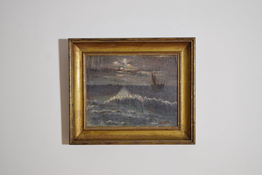Oil on Canvas, Nocturne with Ship off Coast