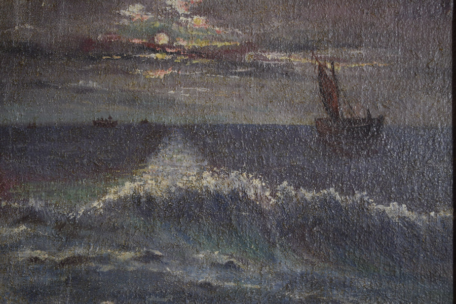 Oil on Canvas, Nocturne with Ship off Coast