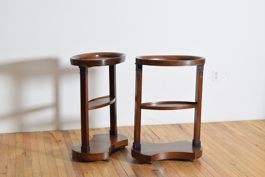 Pair of Mahogany and Ebonized Oval 1-Tier Side Tables
