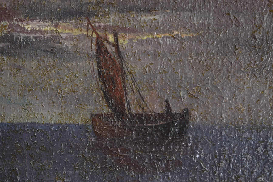 Oil on Canvas, Nocturne with Ship off Coast