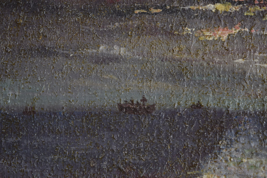 Oil on Canvas, Nocturne with Ship off Coast