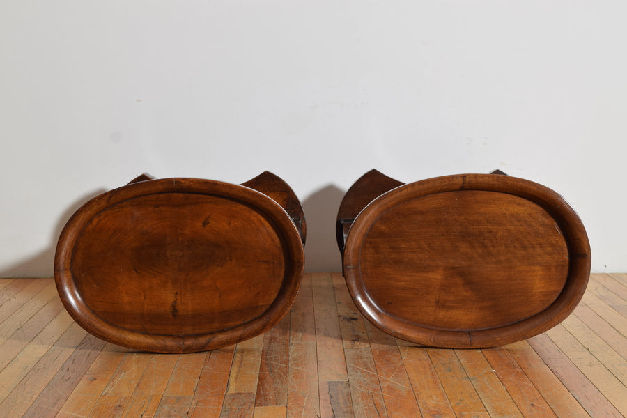 Pair of Mahogany and Ebonized Oval 1-Tier Side Tables