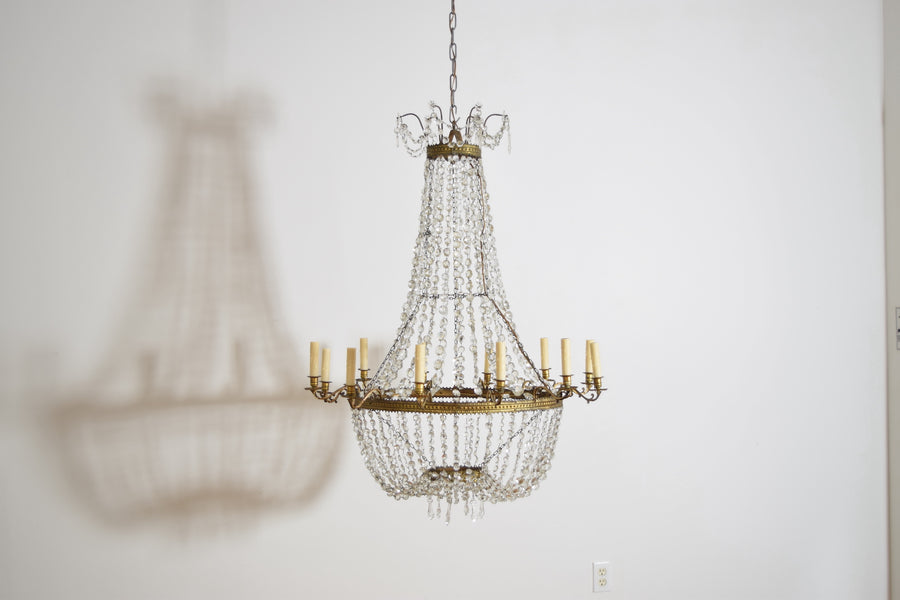 Cast Metal and Glass 12-Light Chandelier