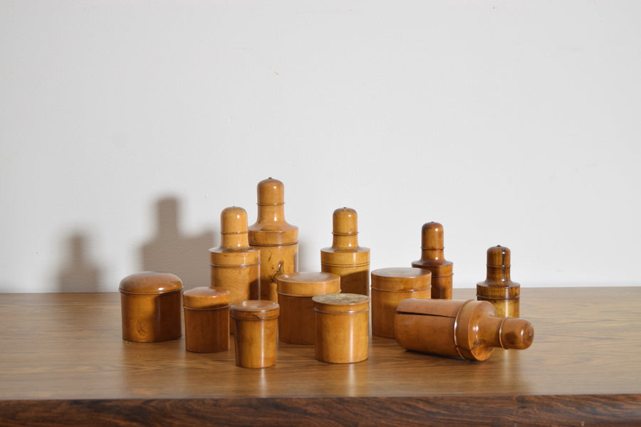 Collection of 12 Camphor Wood Cosmetic Containers