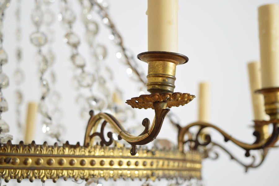 Cast Metal and Glass 12-Light Chandelier