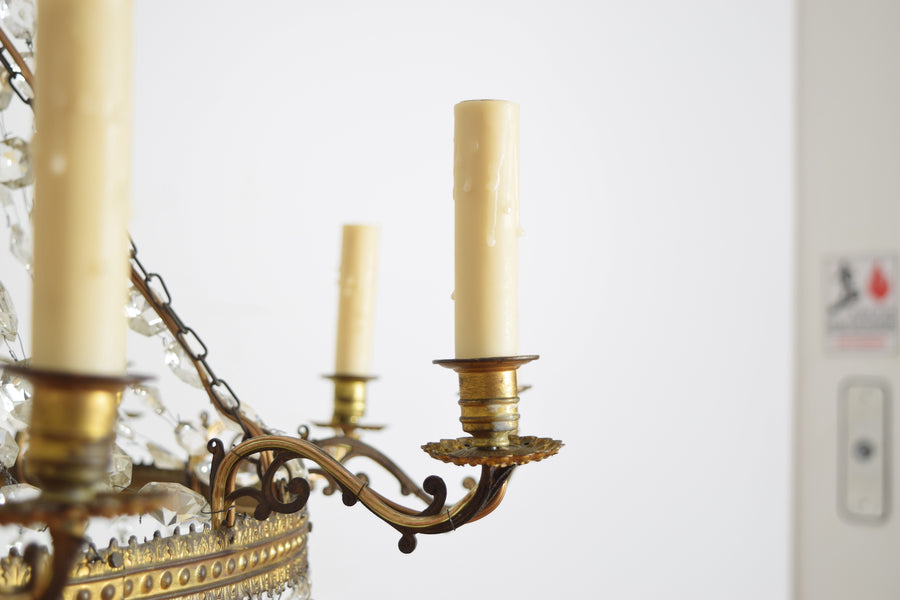 Cast Metal and Glass 12-Light Chandelier