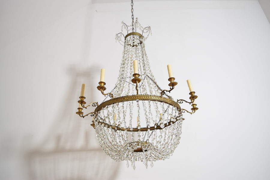 Cast Metal and Glass 12-Light Chandelier