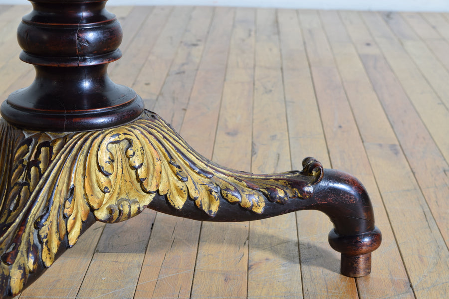 Carved Giltwood, Ebonized, and Marble-Top Center Table