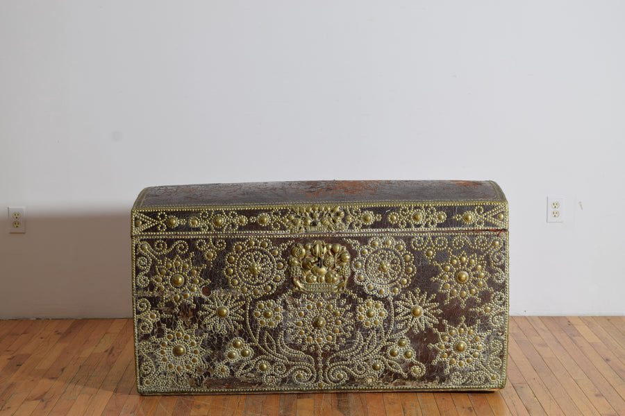 Leather, Brass, and Wrought Iron Trunk