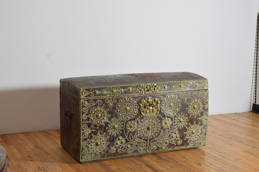 Leather, Brass, and Wrought Iron Trunk
