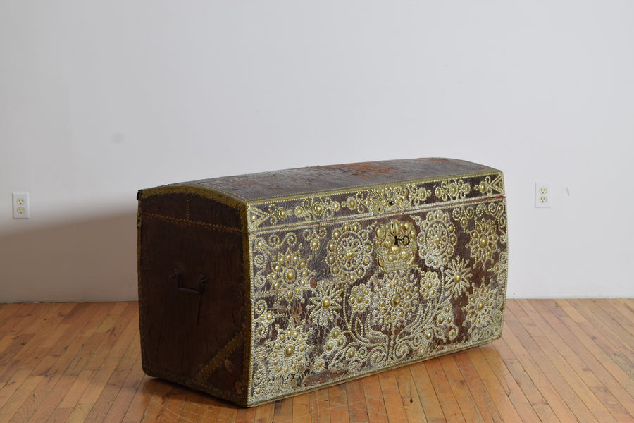 Leather, Brass, and Wrought Iron Trunk