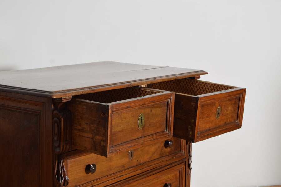Carved Walnut 5-Drawer Commode