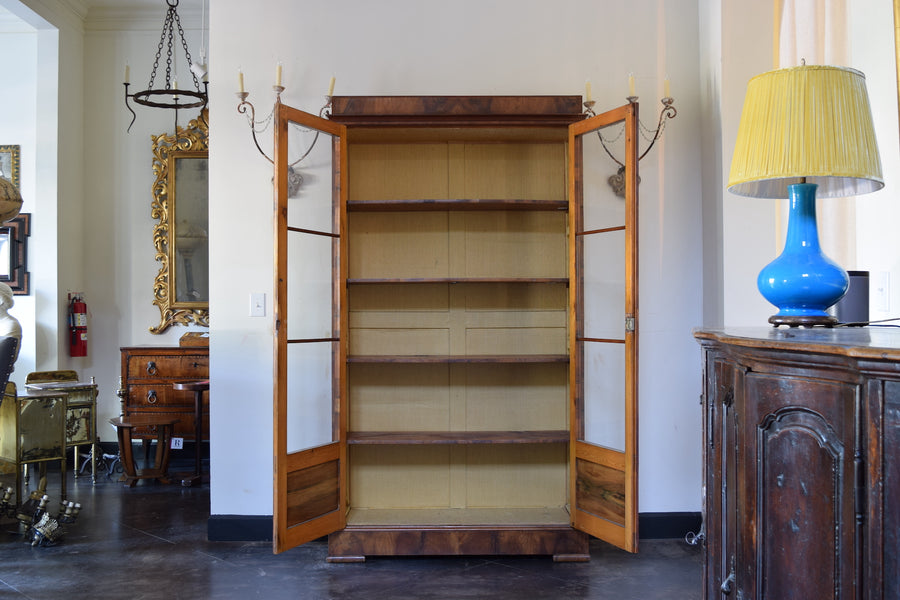 Light Walnut Veneered Glass-Front Bookcase