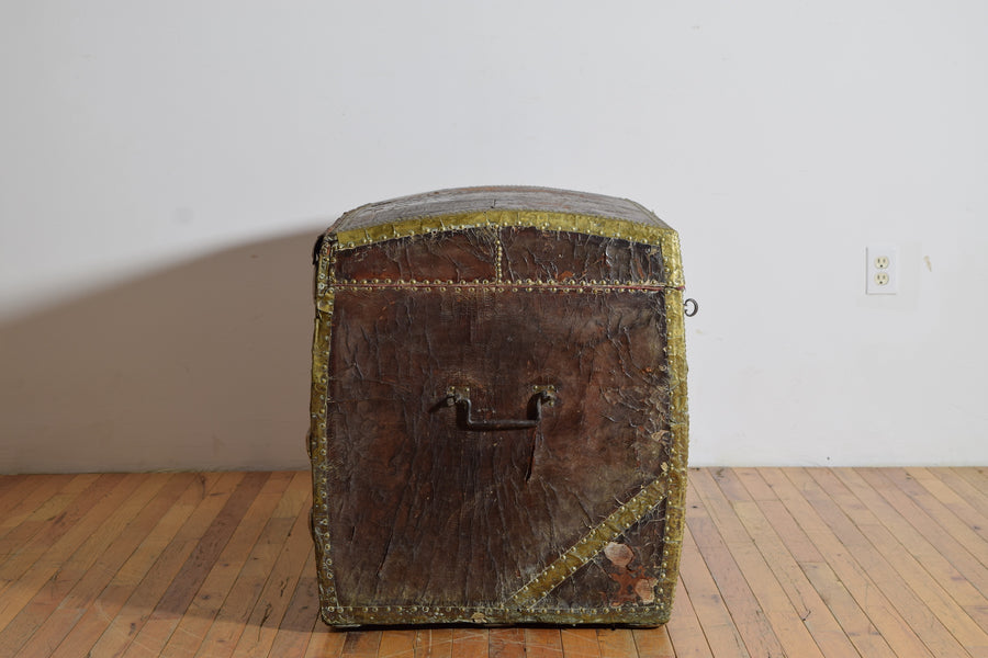 Leather, Brass, and Wrought Iron Trunk