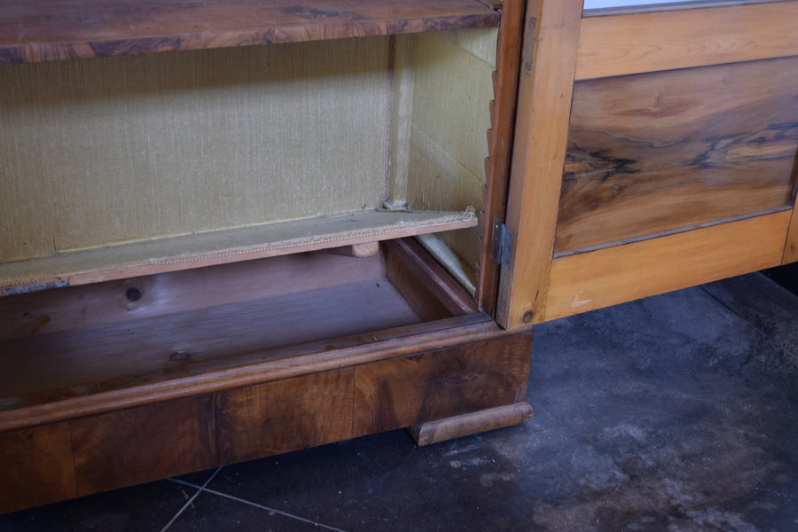 Light Walnut Veneered Glass-Front Bookcase
