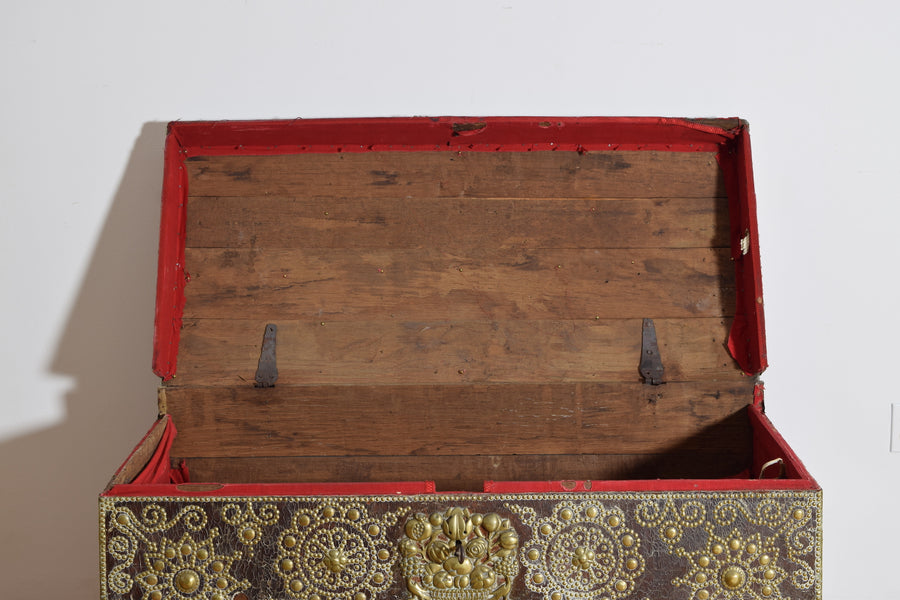 Leather, Brass, and Wrought Iron Trunk