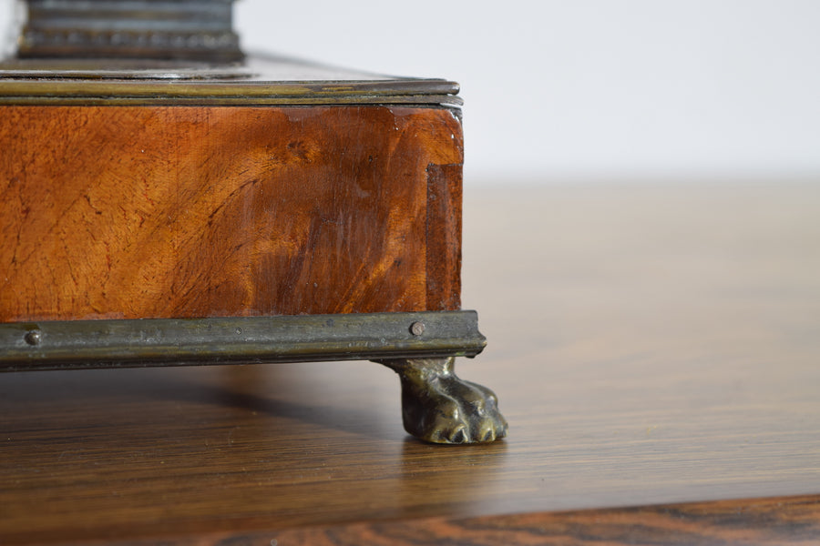 Walnut Veneer and Brass Inkwell