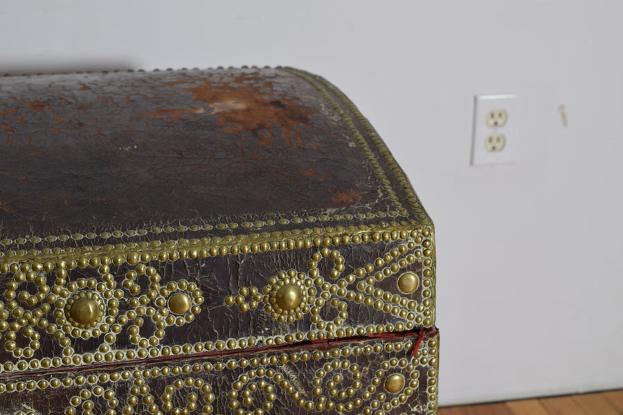 Leather, Brass, and Wrought Iron Trunk